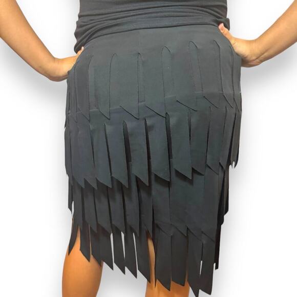 Fringed Black Flowy Skirt - Picture 2 of 2
